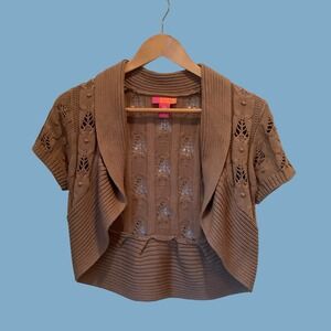 Mocha Cotton Sweater Shrug Catch My I Y2k Bolero Short Sleeve Sweater Sz S